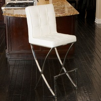 Sky Blue Furniture Pandora White Bonded Leather Bar Stool Steel