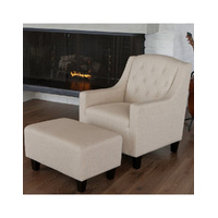 Sky Blue Furniture Canberra Linen Armchair Ottoman Beige