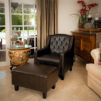 Sky Blue Furniture Coogee Brown Bonded Leather Armchair Ottoman