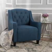 Sky Blue Furniture Canberra Linen Tufted Armchair Dark Blue