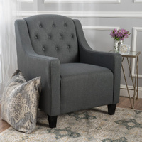 Sky Blue Furniture Canberra Linen Tufted Armchair Dark Grey