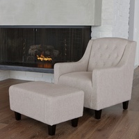 Sky Blue Furniture Canberra Linen Armchair Ottoman Natural