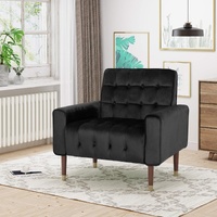 Sky Blue Furniture Lewisham Black Tufted Velvet Armchair