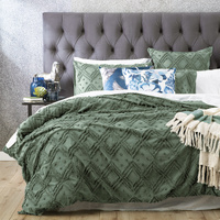 Park Avenue Medallion Sage Cotton Vintage Washed Tufted Quilt Cover Set