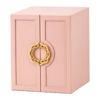 Pink  1 Large Faux Leather Jewelry Storage Box with 5 Drawers and Gold Handles - An elegant rectangular storage space for rings, necklaces, bracelets,