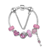 Rhinestone Heart & Bead Alloy Plated Bracelet with Happy Lock Pendant(16cm)