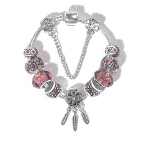 Rose Red Rhinestone Big Hole Beaded Bracelet, Alloy Electroplated(19cm)