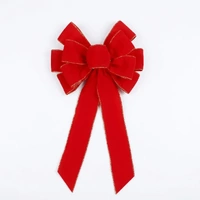 Large Red Velvet Christmas Bow with Gold Glitter Edge
