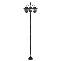 185.42cm 3-Head Solar Lamp Post Black Aluminum