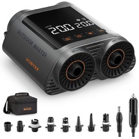 OutdoorMaster Vortex Paddle Board Pump Electric Portable, Max 20PSI SUP Air Pump Inflator & Deflator, 12V/15.8V DC Input, Auto Off & Cooling, 8 Nozzle