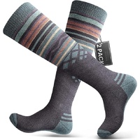 OutdoorMaster Ski Socks 2-Pack Merino Wool, Over The Calf Non-Slip Cuff for Men & Women-Gray,Medium