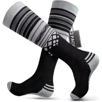 OutdoorMaster Ski Socks 2-Pack Merino Wool, Over The Calf Non-Slip Cuff for Men & Women-Black,Medium