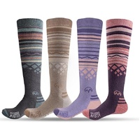 OutdoorMaster Ski Socks 4-Pack Merino Wool, Over The Calf Non-Slip Cuff for Men & Women