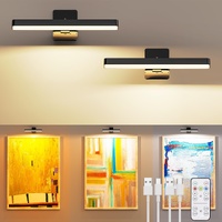 Rechargeable LED Picture Light, Black Cordless Wall Light with Remote Control, 3 Colour Temperatures, 10 Brightness Levels, 180° Adjustable Head, Time