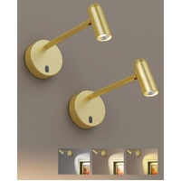 HUDYOGY Picture Light Wall 2 Pack Gold Battery Operated Dimmable Remote