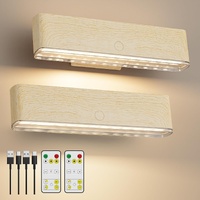 HUDYOGY Magnetic Wall Sconce Set of 2 Beech 360° Rotatable Dimmable Remote