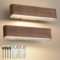 HUDYOGY Magnetic Wall Sconce Set of 2 Walnut 360° Rotatable Dimmable Remote
