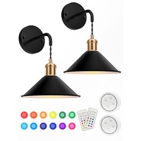 Battery Operated Wall Sconce Set of 2 - 13 RGB Colours Dimmable with Remote