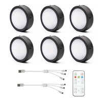 AIBOO Rechargeable Cabinet Lights, 6 Pack Puck Lights, 3 Colour, Remote, Black
