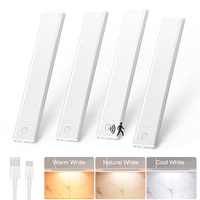 AIBOO Under Cabinet Lights, 4 Pack Rechargeable Motion Sensor Lights, 23.3 cm Magnetic LED Cupboard Lights, 3 Colour Temperatures, Dimmable USB-C Ligh