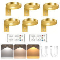 Rechargeable Picture Lights, 6 Pack Gold Wireless Art Lights with Remote and Touch Control, 3 Colour Temperatures, Stepless Dimming, Magnetic Wall Lig