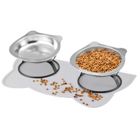 Elevated Cat Bowls with Food Mat & Metal Stand - 7.1" Wide Stainless Steel Whisker Friendly Dishes, 15° Tilt for Cats/Kittens/Small Dogs, Indoor/Outdo