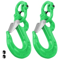 2SETS 2T Sling Hook With Hammerlock Heavy Duty Safety Latch Swivel Winch Hook For Trailer Safety Chain-Green