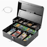 Portable Heavy-Duty Metal Cash Box with Key Lock & Security Cable Lock Suitable for Small Business
