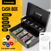 Cash Box With Security Locker And Security Cable, Money Box/Cash Tin With Money Tray For Saving Organizer-Black