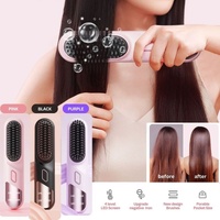 Cordless Hair Straightener Brush Portable Mini Ionic Straightening Comb 4000mAh-Black