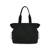 Lightweight Nylon Shopper Tote Bag 18L Side-Cinch Shoulder Bag - Black