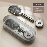 Air Cushion Massage Hair Brush Set with Wall Mount Holder Base - Black
