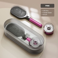 Air Cushion Massage Hair Brush Set with Wall Mount Holder Base - Pink