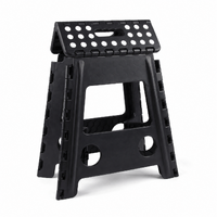 Portable Black Folding Stool with Carry Handle, Non-Slip Seat and TPR Feet,  for Camping and Home(39x29x22cm)