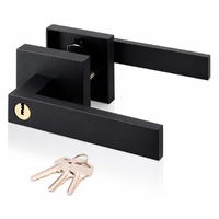 Matte Black Privacy Door Lever Handle with Keys, Heavy Duty Interior Door Lockset, Adjustable 60/70mm Backset, Reversible for Bedroom Bathroom Home Of