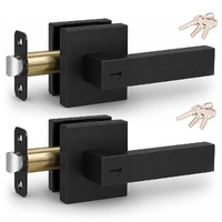 Matte Black Privacy Door Lever Handles with Keys, 2 Pack Heavy Duty Interior Door Lockset, Adjustable 60/70mm Backset, Reversible for Bedroom Bathroom