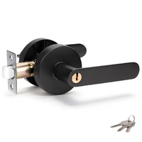 Privacy Door Lever Handle with Key, Heavy Duty Interior Door Lock, Round Design, 1 Pack, Matte Black