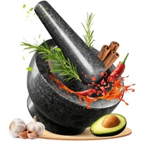 Granite Mortar and Pestle Set, 480ml Heavy Duty Stone Grinder Bowl with 15.5cm Pestle, Dark Grey, Manual Spice Grinder for Guacamole, Salsa, Pesto, He