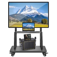 TV Stand for 32–70 Inch TVs with Projector Shelf, Lockable Wheels, Adjustable Height, Cable Management, Freestanding Steel Frame TV Cart Rolling Floor
