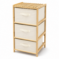 3 Drawer Bamboo Storage Chest Fabric Drawers Multi-Purpose Organiser for Bedroom Bathroom Laundry