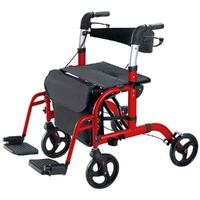 2-in-1 Foldable Aluminium Rollator Walker with Seat, Adjustable Handles, 8" All-Terrain Wheels, Detachable Storage Bag, 136kg Capacity, Lightweight Wa