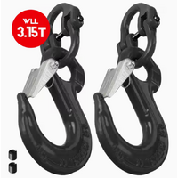 2SET 3.15T Sling Hook Heavy Duty Hammerlock/Slip Hook Kit With Swivel Winch & Safety Latch-Black