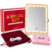 Gifts Set for Women, Wife, Girl Friend, LED Vanity Makeup Mirror with Adjustable Rack, Portable Travel Mirror Touch Control Light Strip, Compact Desig