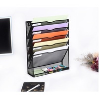 6 Tier Desktop File Organiser, Wall Mount Magazine Rack, Mesh Desk Organizer, Vertical Hanging Document Tray for Stationery, Mail, Paper and Letter En