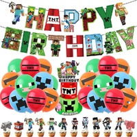 Minecraft themed birthday party balloons banner cake decorations — max