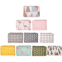 10 Pack Small Foldable Linen Fabric Storage Basket With Handles And Water Repellent Lining, For Shelves And Desk, Toys,