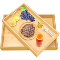 2 pcs Bamboo Serving Trays, Wooden Tray, Rectangular Serving Tray With Handles, Breakfast Tray Serving Tray For