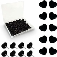100 pcs Black Heart Shape Push Pins With Steel Point For Pictures And Walls