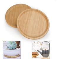 2 Piece Bamboo Saucers 20Cm ROund Bamboo Tray Bamboo Plant Saucer ROund Serving Tray Wooden Flower Pot Saucer For Cups,