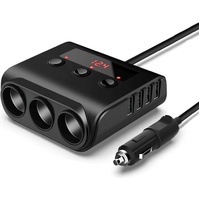 Car cigarette lighter splitter with 12V/24V voltmeter - 4x 5V/3.1A USB inputs - 3 cigarette lighter sockets - car charger - car accessories - SIG04USB